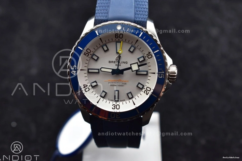 Cozy White Rubber on 1:1 Best BLSF Automatic SuperOcean 42 Dial A Blue Strap 1162 SS Edition 0517